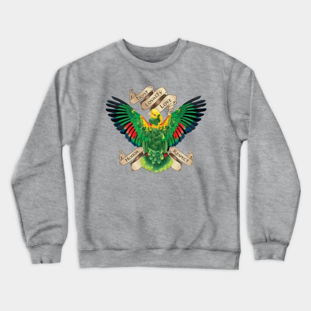 Parrot Parrots Amazon Tattoo Banner Crewneck Sweatshirt by TheStuffInBetween